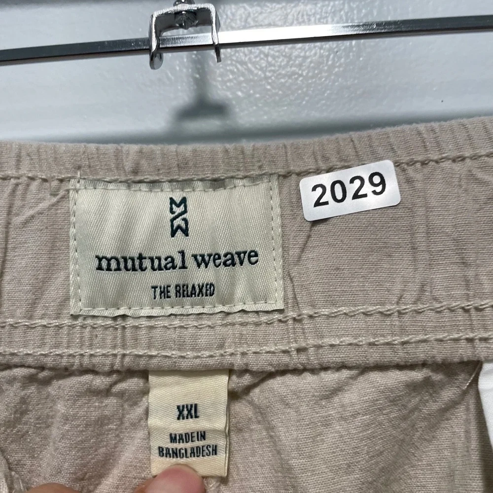 Mutual Weave Mens XXL Khaki Chambray Linen Blend Relaxed Beach Pant NWT